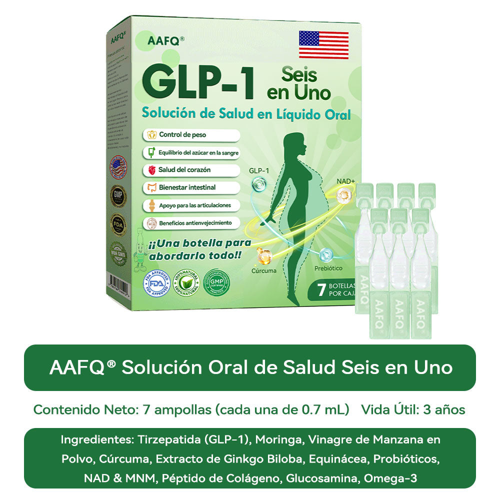 🆄🆂© Verificado por la FDA ⚕️ AAFQ® GLP-1 Solución Líquida Oral Seis en Uno(Solo una vez al día, cambios visibles en 7 días) Ideal para apoyar la salud en casos de obesidad, salud cardiovascular, diabetes, apnea del sueño, problemas articulares y más.