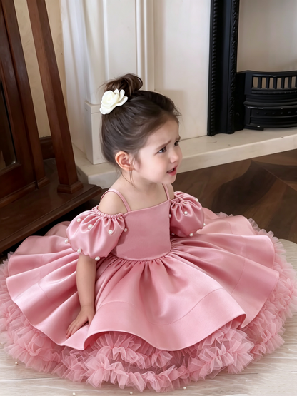 Elegant Pearl Off-Shoulder Princess Tulle Ball Gown