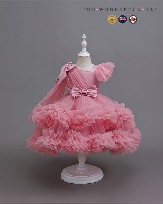 Elegant Tulle Party Dress with Ribbon Details and Floral Accents