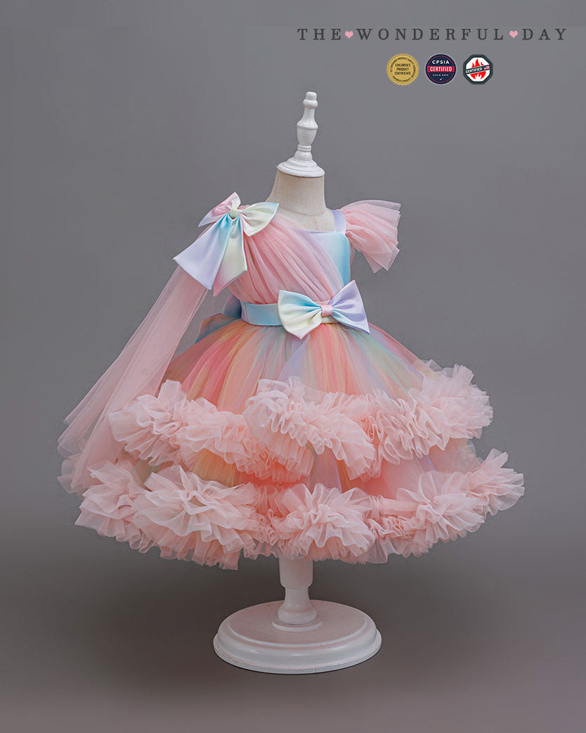 Elegant Tulle Party Dress with Ribbon Details and Floral Accents