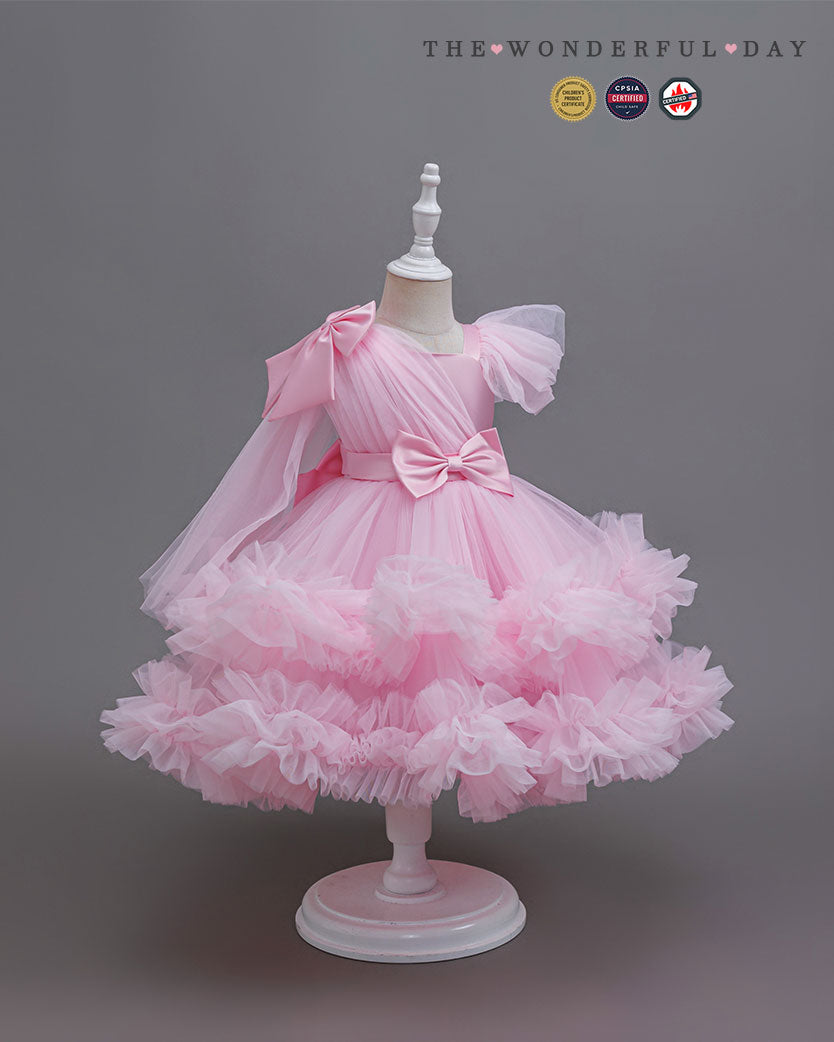 Elegant Tulle Party Dress with Ribbon Details and Floral Accents
