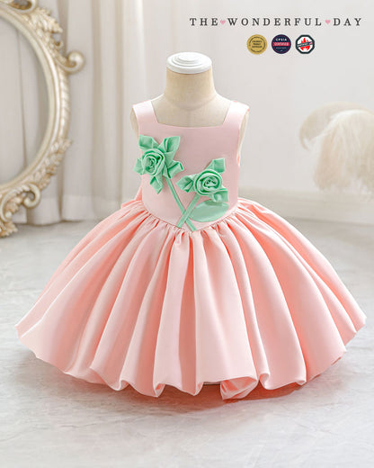 Luxury Square Neck 3D Rose Tulle Princess Dress