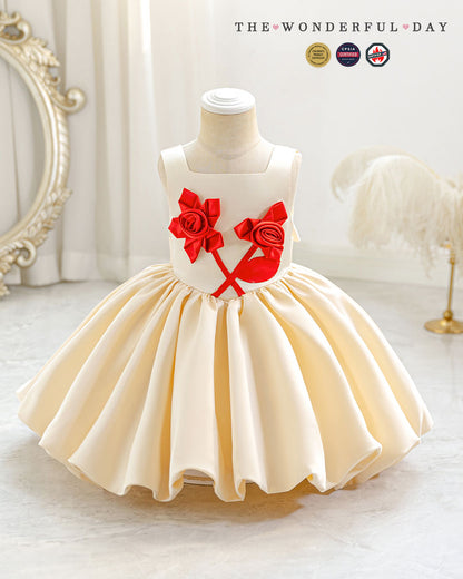 Luxury Square Neck 3D Rose Tulle Princess Dress