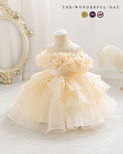 Off-Shoulder Ruffle Cloud Tulle Dress