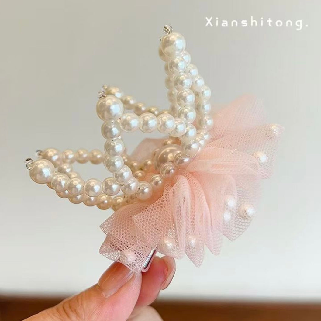 Girls Pearl Crown Lace Birthday Hat Hair Clip, Princess Party Photo Accessory Gift