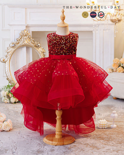 Queen Elsa-Inspired Sleeveless Sequin High-Low Tulle Princess Dress with Waist Bow
