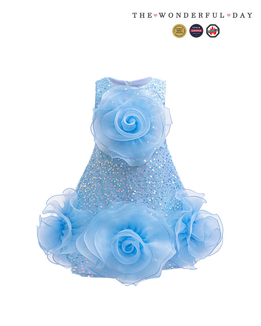 Luxury Sleeveless Sequin 3D Rose Organza Mini Dress