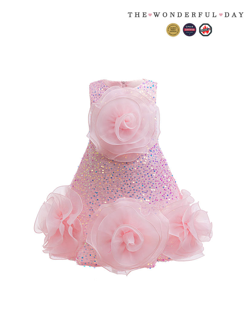 Luxury Sleeveless Sequin 3D Rose Organza Mini Dress