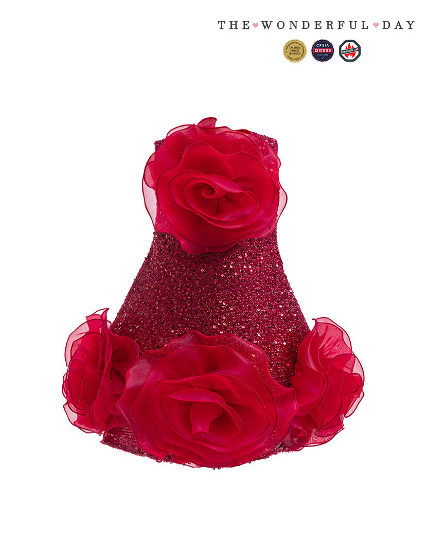 Luxury Sleeveless Sequin 3D Rose Organza Mini Dress