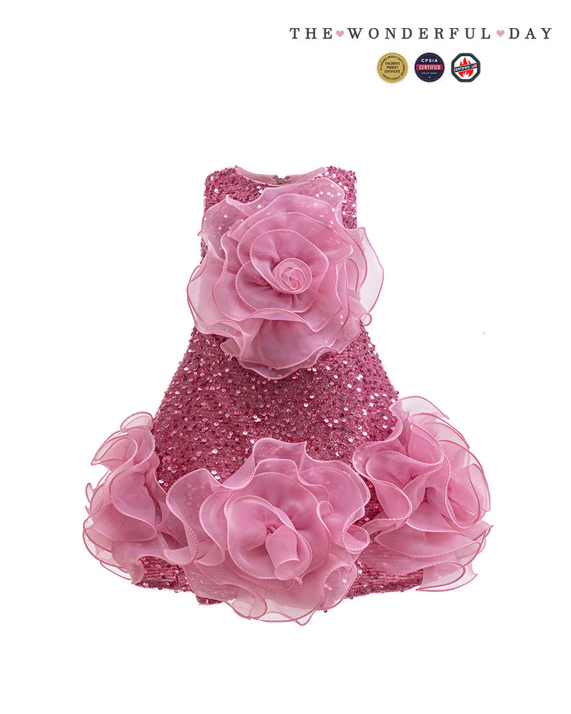 Luxury Sleeveless Sequin 3D Rose Organza Mini Dress