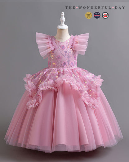 Ice Flower Embroidered Floor-Length Cinderella Evening Gown