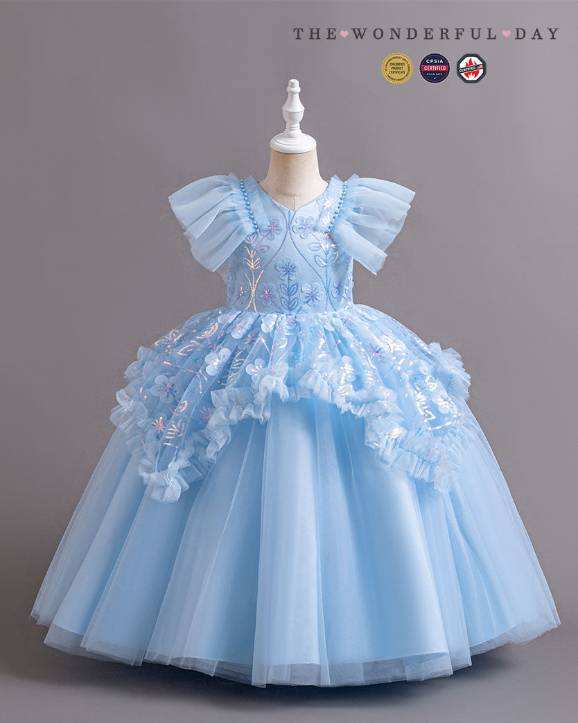 Ice Flower Embroidered Floor-Length Cinderella Evening Gown