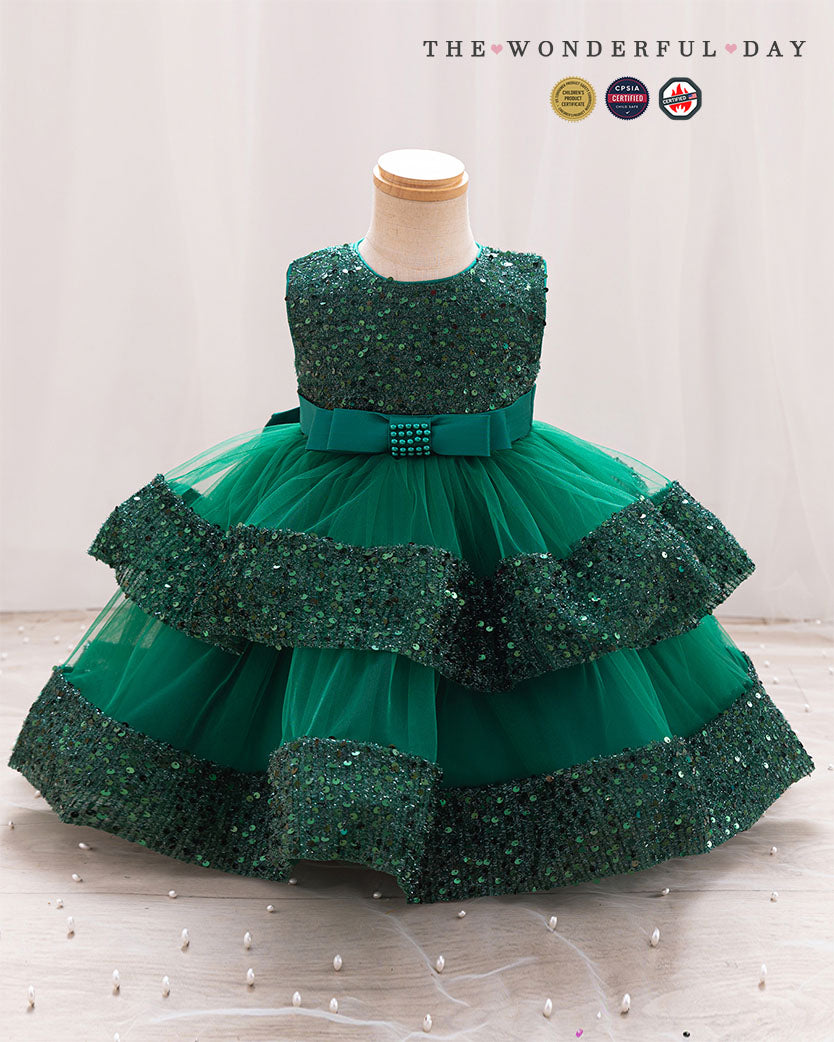 Girls Luxury Couture Sleeveless Sequin Tiered Tulle Ball Gown