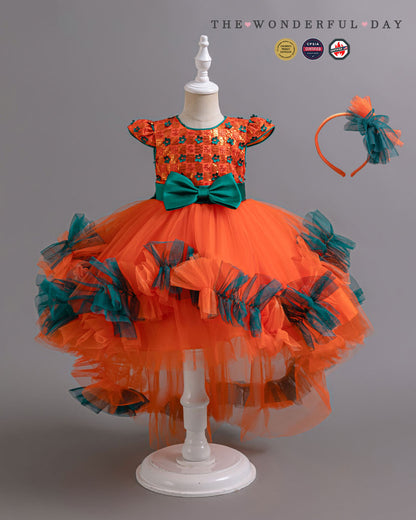 Playful Color Block Sequin High-Low Tulle Princess Dress with Tiered Ruffle Layers