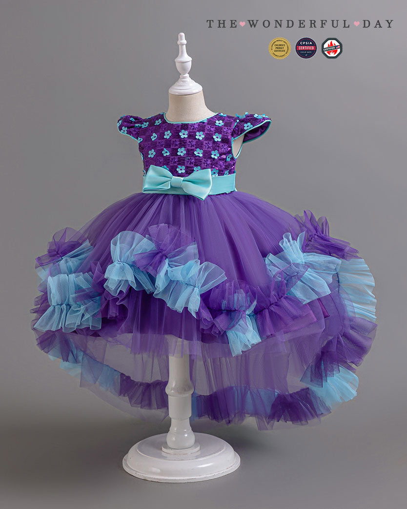 Playful Color Block Sequin High-Low Tulle Princess Dress with Tiered Ruffle Layers