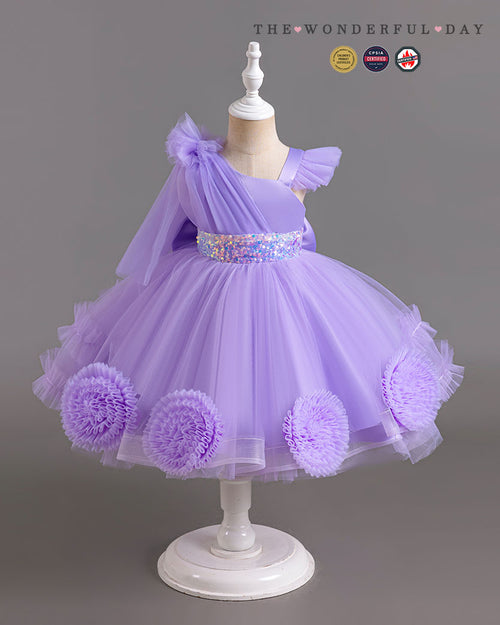 Floral Tulle Asymmetric Strap Party Dress