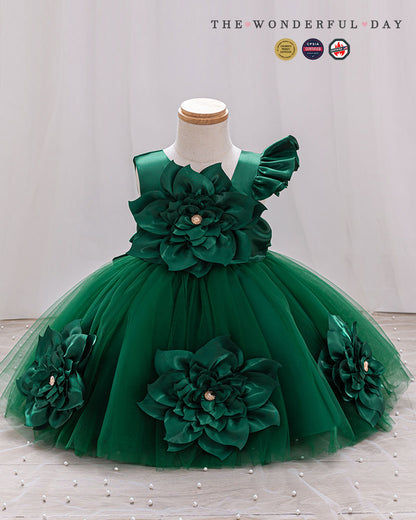 Girls Unique Asymmetric Floral Princess Dress