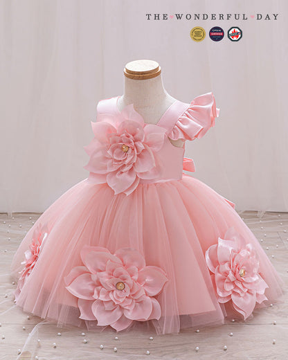 Girls Unique Asymmetric Floral Princess Dress