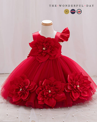 Girls Unique Asymmetric Floral Princess Dress