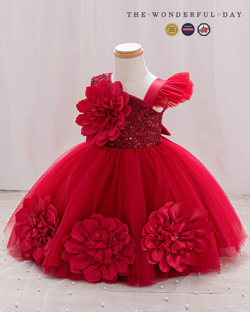 Dreamy Asymmetric Large Floral Tulle Princess Dress