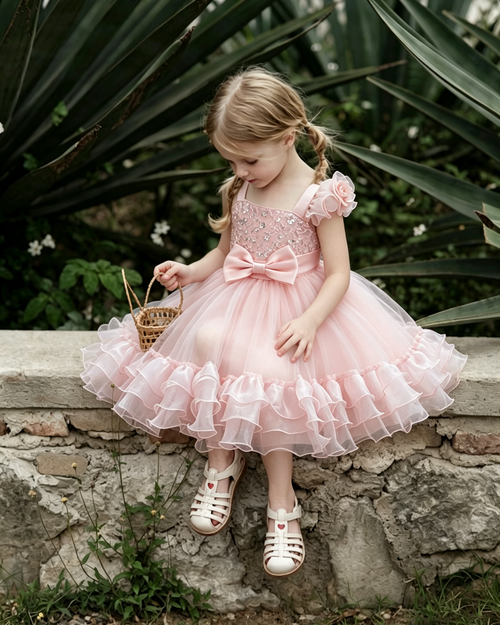 Luxury One-Shoulder Sequin Embroidered Bow Tiered Ruffle Tulle Princess Dress